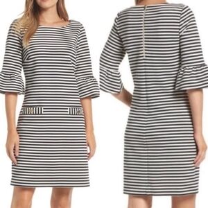 Lilly Pulitzer Black and White Striped Bell-Sleeve Sheath Dress